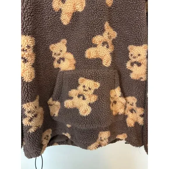 Aelfric Eden Brown Teddy Bear Sherpa Hoodie Fleece Large - Picture 4 of 7